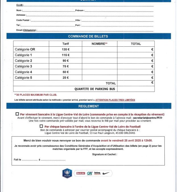 Inscription à la finale Coupe de France 2025