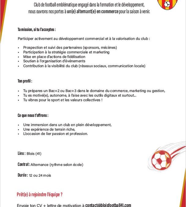 LE BLOIS FOOTBALL 41 RECRUTE !