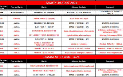 Planning des rencontres du weekend 30-31/08