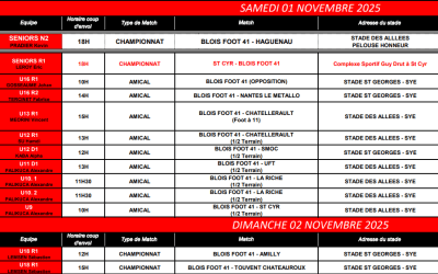Planning des rencontres du 25-26 octobre