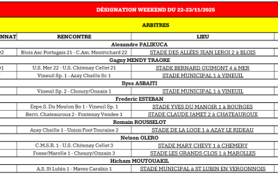 DÉSIGNATION ARBITRES WEEKEND DU 22-23/11