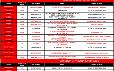 Planning des rencontres weekend du 22-23/11