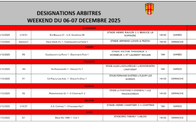 DÉSIGNATION ARBITRES WEEKEND DU 06-07 DÉCEMBRE