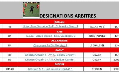 DÉSIGNATION ARBITRES WEEK-END DU 21-22/02