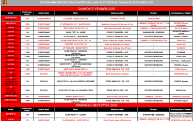 Planning des rencontres semaine 6