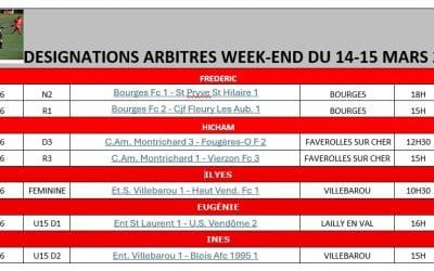 DÉSIGNATION ARBITRES WEEK-END DU 14.15 MARS