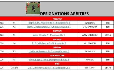 DÉSIGNATION ARBITRES WEEK-END DU 21-22 MARS