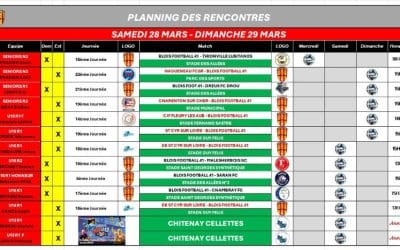 PRÉVISIONNEL DES RENCONTRES DU 28.29 MARS