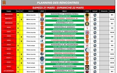 PRÉVISIONNEL DES RENCONTRES DU WEEK-END 21.22 MARS