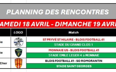 PRÉVISIONNEL DES RENCONTRES DU 18.19 AVRIL 2026
