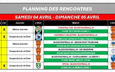 PRÉVISIONNEL DES RENCONTRES DU 04 AVRIL