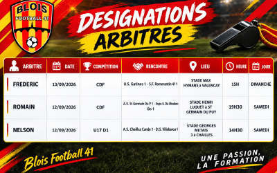 DÉSIGNATIONS DE NOS ARBITRES POUR CE WEEKEND