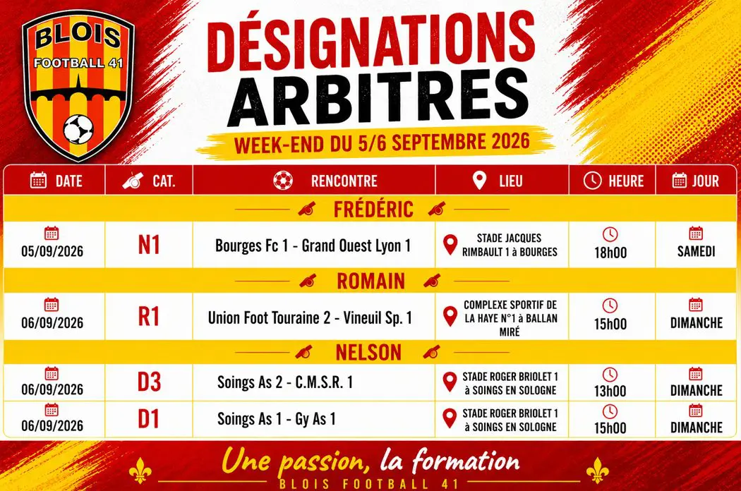 Désignations arbitres 04 05 septembre